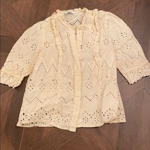 Beige eyelet zara button front blouse